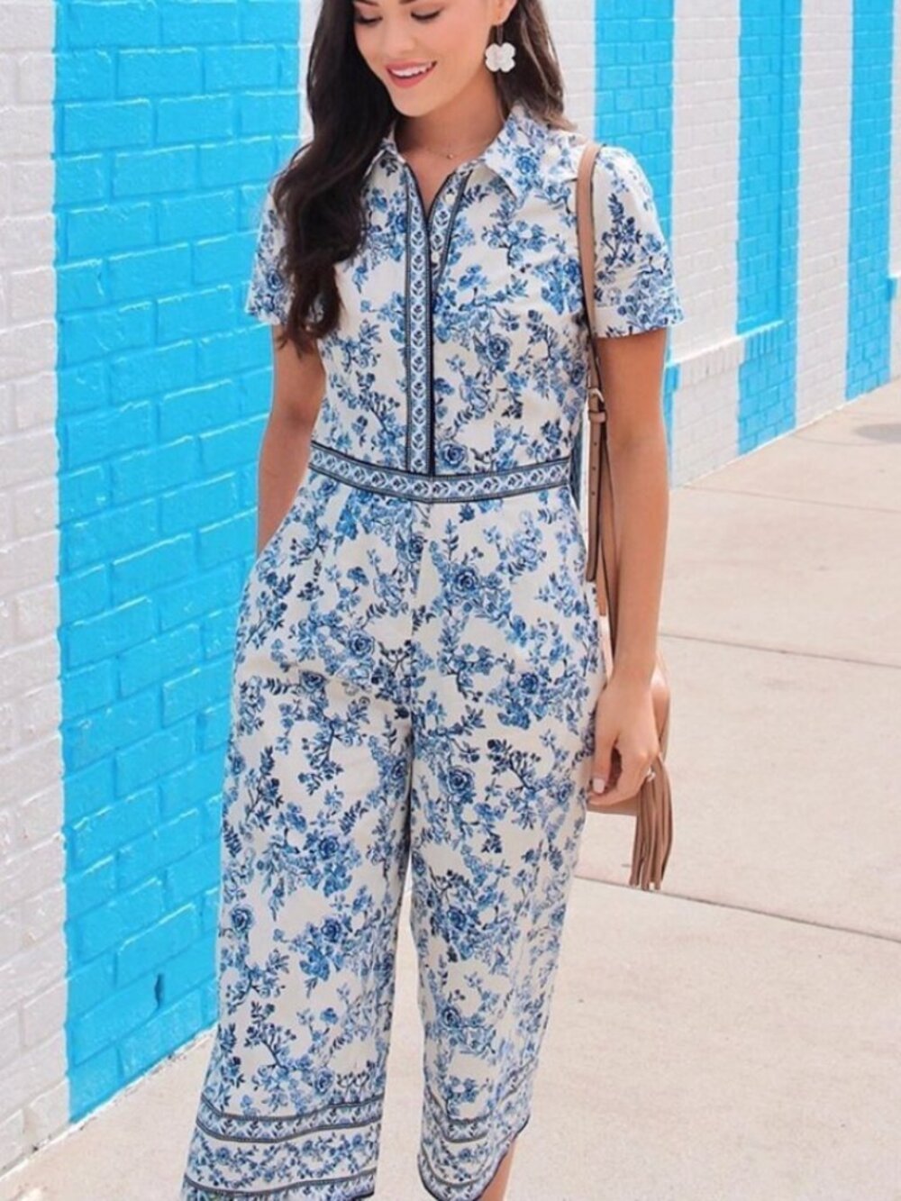GAL MEETS GLAM Darla Floral Short Sleeve Wide Leg Jumpsuit